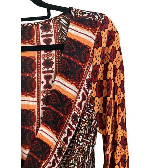 Free People Rosalie Wrap Top Boho Peasant Mixed Print Bell Sleeve Fall M - Picture 5 of 8